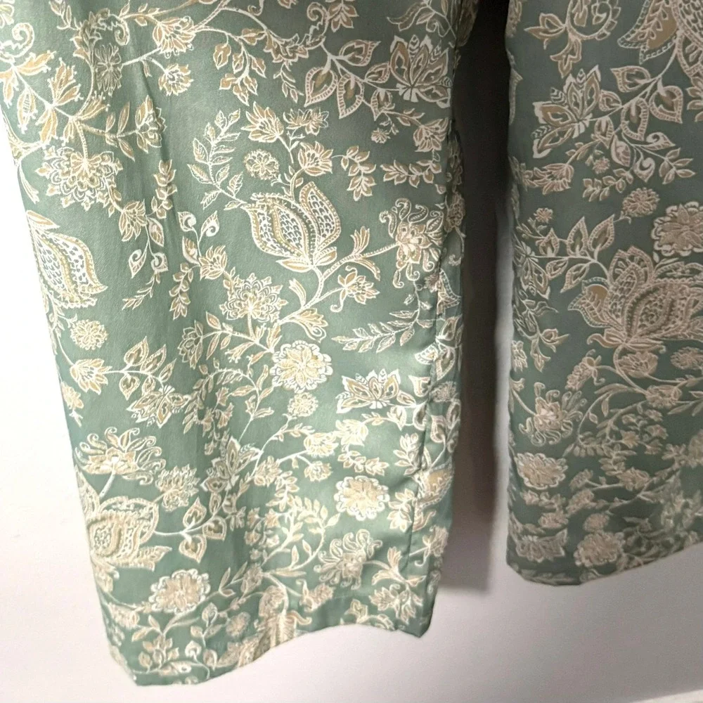Band of the Free Sage Ivory Floral Puff Sleeve Wide Leg Jumpsuit‎ S